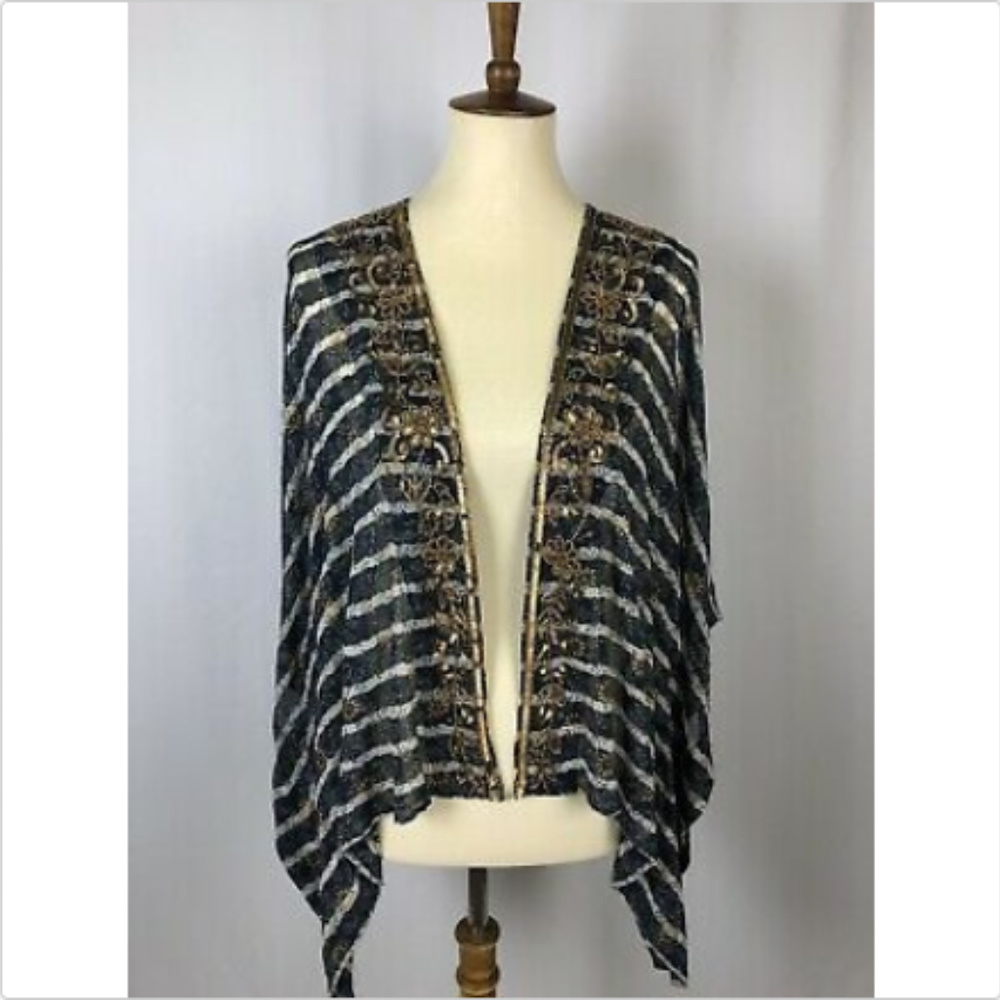Soft Surroundings Navy Stripe Gold Sequins Topper